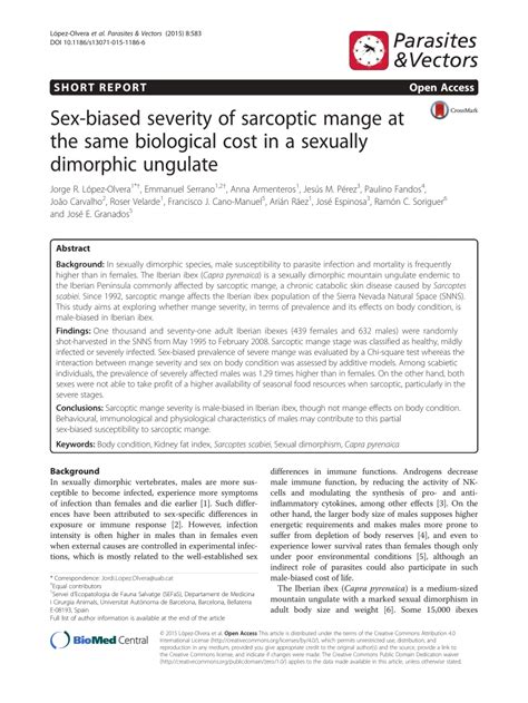 PDF Sex Biased Severity Of Sarcoptic Mange At The Same Biological Cost In A Sexually Dimorphic