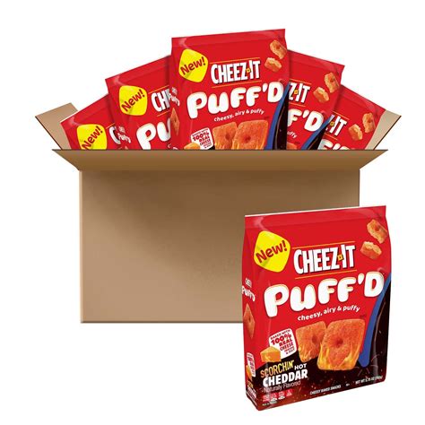Cheez It Puff D Scorchin Hot Cheddar Snack Crackers 34oz Case 6