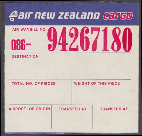 Air New Zealand Airline Cargo Sticker Unused 086 Prefix Unused Un Dated