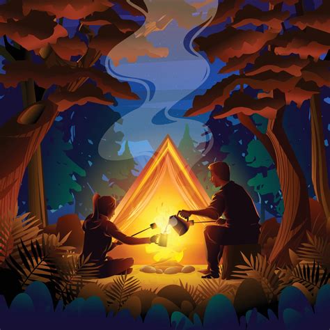 Night Autumn Camping Concept 2952753 Vector Art at Vecteezy