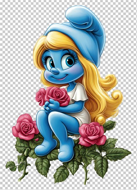 Smurfette Blue Cartoon Character With Roses Png Clipart Animated Blonde Blue Blue Cartoon