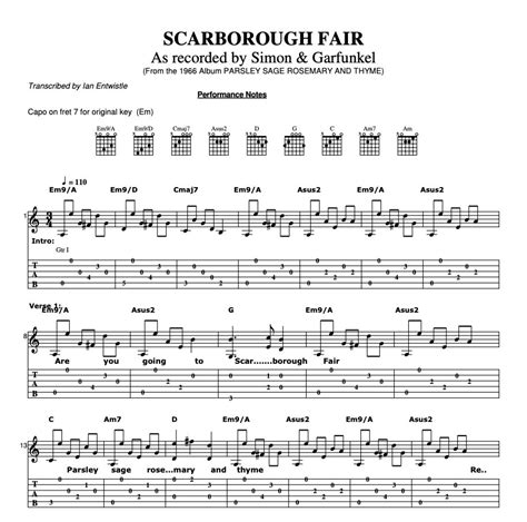scarborough fair simon garfunkel guitar tab ian entwistle