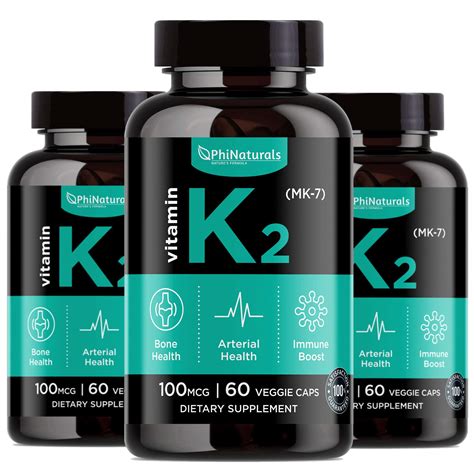 Buy Phi Naturals K2 MK7 100mcg Vegan 60 Count Pack Of 3 VIT K 2