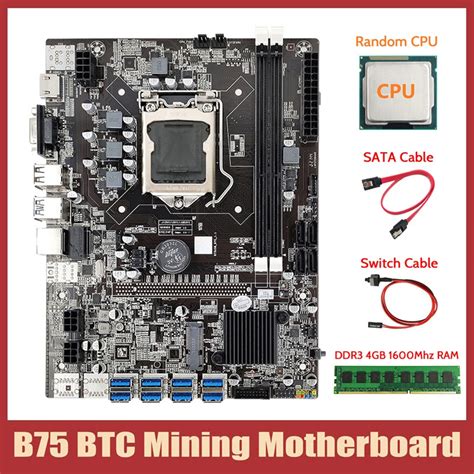 B75 ETH Mining MotherboardCPUDDR3 4GB 1600Mhz RAMSwitch CableSATA Cable ...