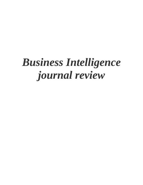 Business Intelligence Journal Review Literature Analysis And Applications