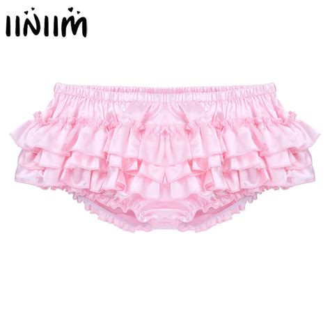 Sissy Skirted Gay Panties For Mens Lingerie Night Shiny Satin Ruffled Bloomer Tiered Sexy Briefs