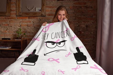 Hey Cancer Fuck You Middle Finger Blanket Custom Cancer Ribbon Blanket Chemo Blanket Gift