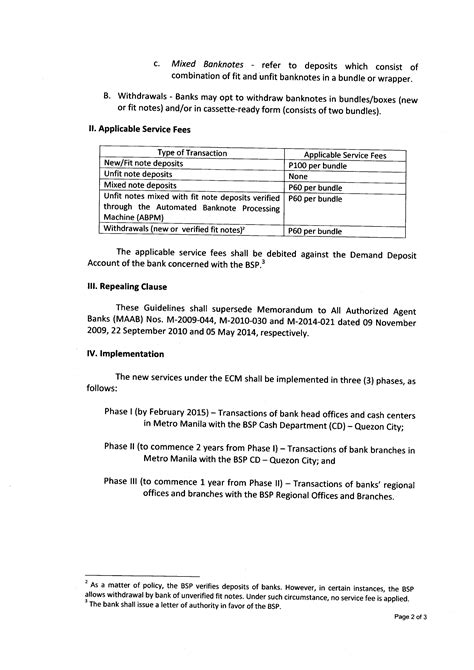 BSP Memorandum No M 2015 006 Guidelines On The Imposition Of Service