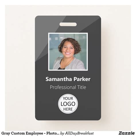 Gray Custom Employee Photo Id Logo Bar Code Badge Zazzle Artofit