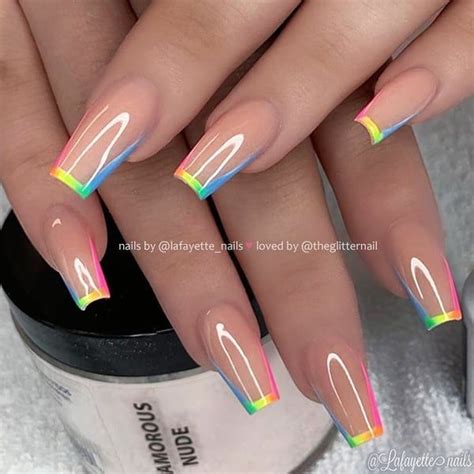 🌈🌈🌈 Nude With Rainbow Tips On Coffin Nails 👌 • 💅 Nail Artist