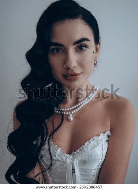 Portrait Sexy Brunette Woman Pearl Necklace Stock Photo 2592388457 Shutterstock
