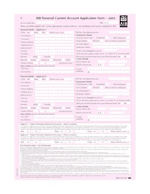 Fillable Online Aib Personal Current Account Application Form Joint