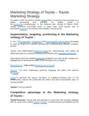 Marketing Strategy Of Toyota Docx Marketing Strategy Of Toyota Toyota