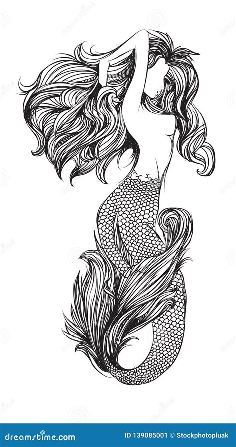 Mermaid Black And White Drawing