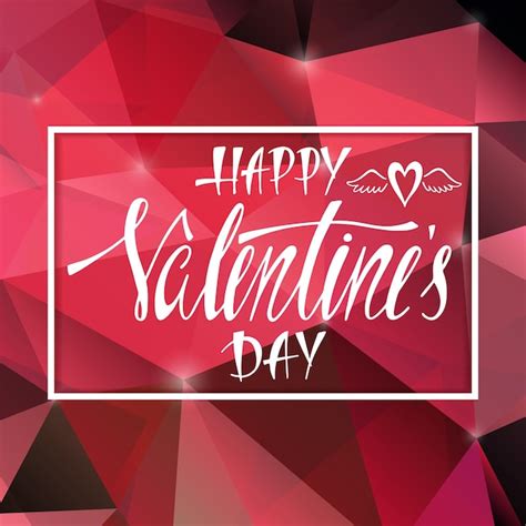 Low Poly Muster Happy Valentines Day Handschriftliche Vektor Schriftzug