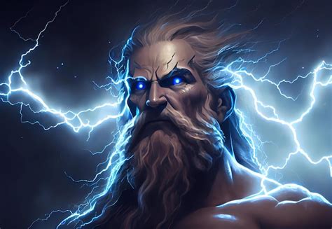 Retrato de Zeus contra o fundo de nuvens e relâmpagos imagem Premium