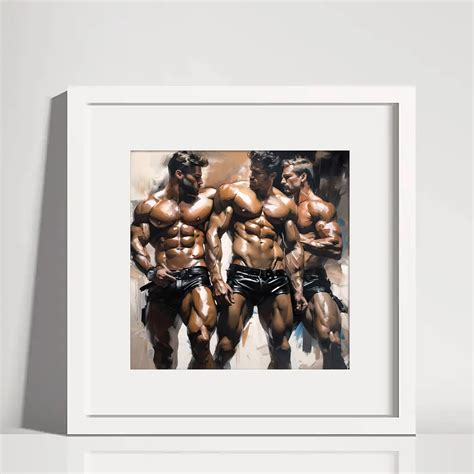 Nude Male Gay Throuple Digital Art AI Generated Oil Painting Nude Art Wall Gay Poster