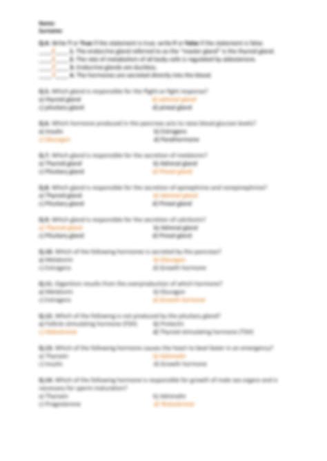 SOLUTION: Human endocrine system worksheet docx - Studypool