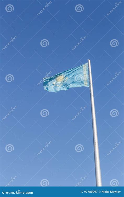 Republic Of Kazakhstan Flag On The Flagpole Karaganda Kazakhstan