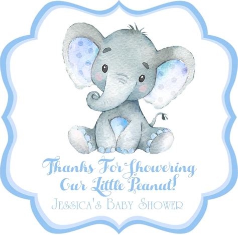 Blue Elephant Baby Shower Stickers Or Favor Tags Baby Shower Stickers