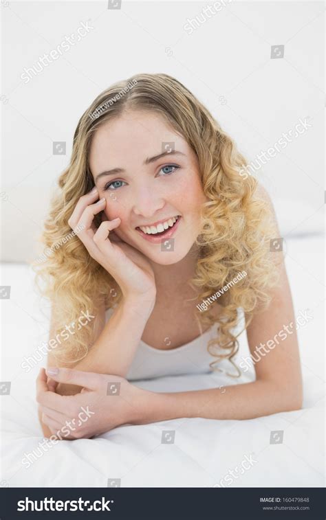 Pretty Smiling Blonde Lying On Bed Stock Photo 160479848 Shutterstock
