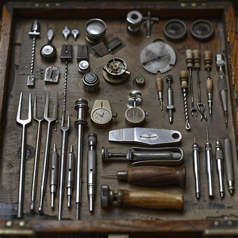 Antique Tools In Wooden Box Premium Ai Generated Image