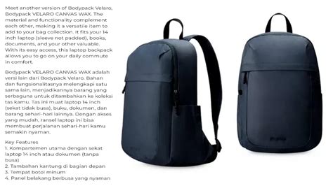 NEW BODYPACK VELARO CANVAS WAX BACKPACK 16L NAVY 920002205 TAS