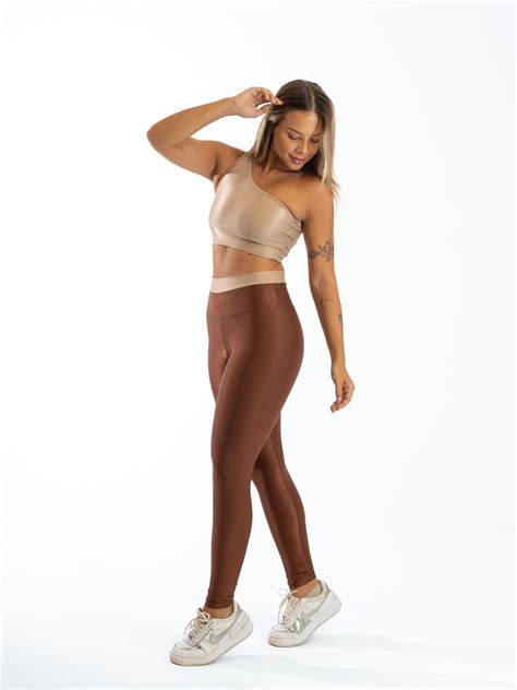 Legging Bicolor Top Sophia Compressão Café Nude Criare Fitness