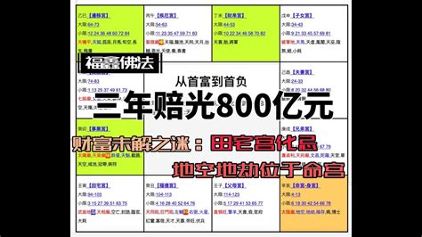 紫微斗数 案例分析 分享 本命田宅宫化忌 大限命宫不强 三年赔光800亿 负资产 破产 首富到负债 巨亏 亏损 损失 地空 地劫 破耗 大耗