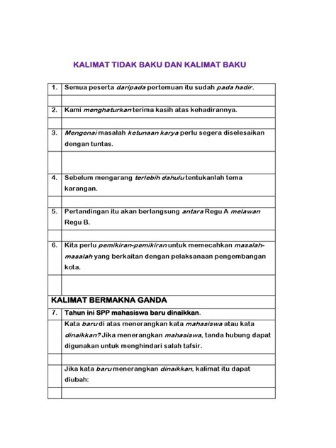 Kalimat Baku Dan Tidak Baku Pdf