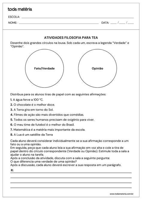 Atividades Adaptadas De Filosofia Para Alunos Especiais - Atividades de filosofia adaptadas para alunos com autismo (para ...