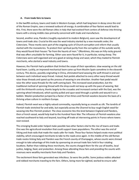 From trade fairs to towns - A. From trade fairs to towns In the twelfth