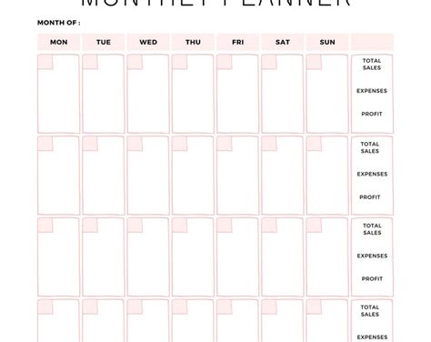 Etsy Shop Printable Monthly