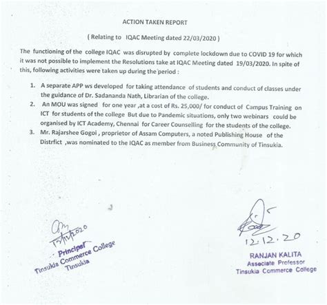 Action Taken Report – TINSUKIA COMMERCE COLLEGE