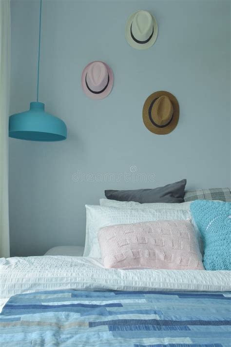 Blue Color Scheme Bedroom Interior Stock Photo - Image of bedroom ...