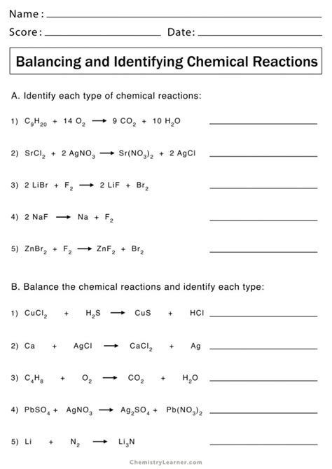 Type Of Chemical Reaction Worksheet