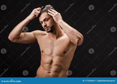 Shirtless Nude Man Combing Hair Isolated Stock Image Image Of Muscular Comb 177530609
