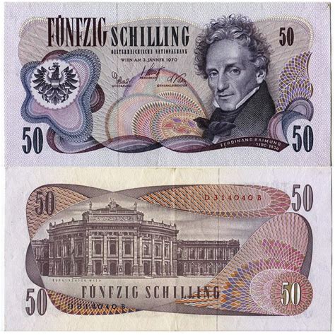 1970 Banknote Austria 50 Schilling Ferdinand Raimund P143 Xf Mynumi