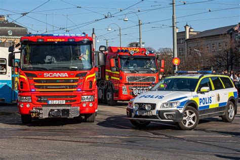 Fire Rescue and Police Vehicles Blocking a Street.. Editorial Stock