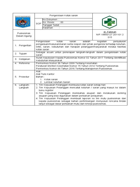 Sop Pengelolaan Kotak Saran Pdf Bisnis