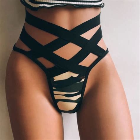 Femmes Lingerie G String Imprim Slip Sous V Tements Culottes T String Strings Knick Vert Vert