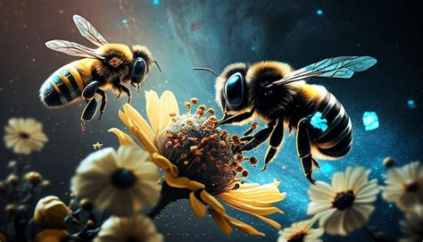 Fondo De Pantalla De Abejas En Una Flor Foto Premium