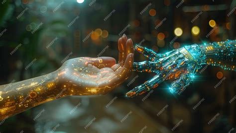 premium photo human  machine hand reaching