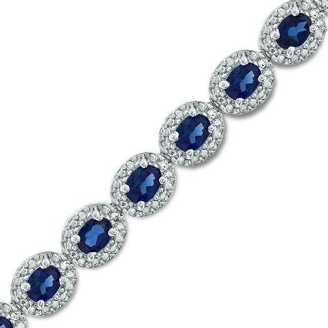 Oval Lab Created Blue Sapphire And Diamond Accent Frame Bracelet In