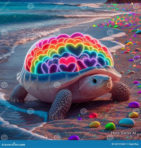Sea Turtle Hugging Heart Digital Illustration Of A Green Turtle In A