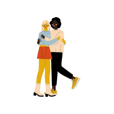 Premium Vector Happy Interracial Lesbian Couple Two Hugging Women