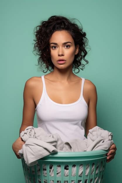 Premium Ai Image A Latina Woman With A Laundry Basket Posing No Makeup Real People Common