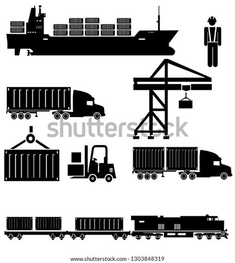 Shipping Container Container Transportation Icon Set Stock Illustration