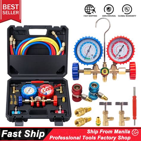 Way Ac Manifold Gauge Set With Hoses Couplers Adapter Refrigerant