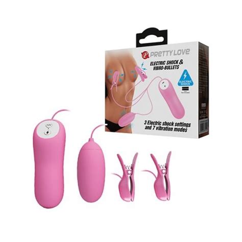 Pretty Love Electric Shock Vibro Nipple Clamps Bullet Pink Sex Toy